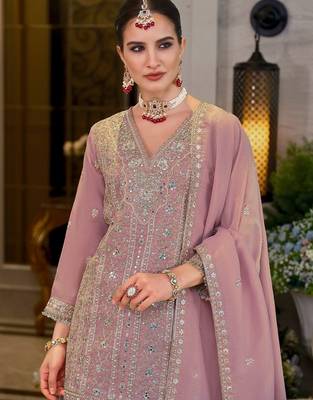 Adults-Women Woven Design Embroidered Kurta with Sharara & Dupatta 1