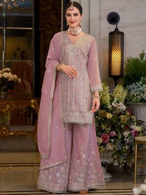 Adults-Women Woven Design Embroidered Kurta with Sharara & Dupatta 2