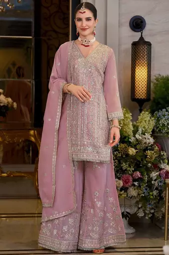 Adults-Women Woven Design Embroidered Kurta with Sharara & Dupatta