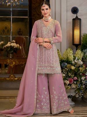 Adults-Women Woven Design Embroidered Kurta with Sharara & Dupatta 3