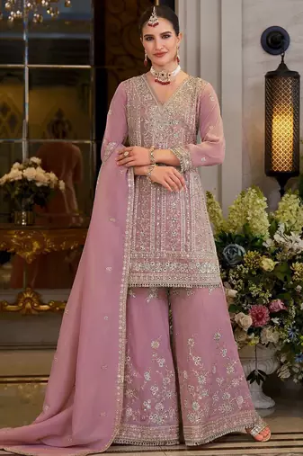 Adults-Women Woven Design Embroidered Kurta with Sharara & Dupatta