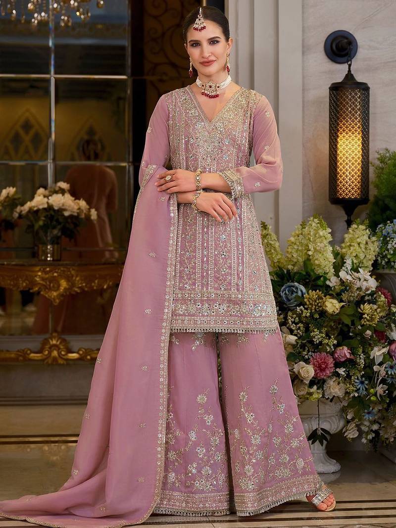 Adults-Women Woven Design Embroidered Kurta with Sharara & Dupatta