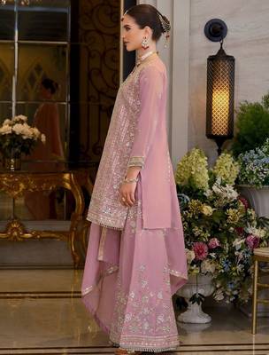 Adults-Women Woven Design Embroidered Kurta with Sharara & Dupatta 4