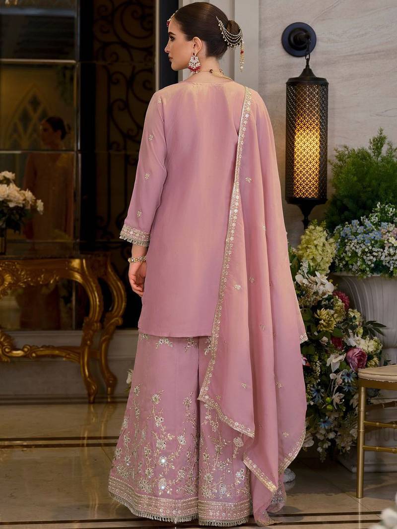 Adults-Women Woven Design Embroidered Kurta with Sharara & Dupatta