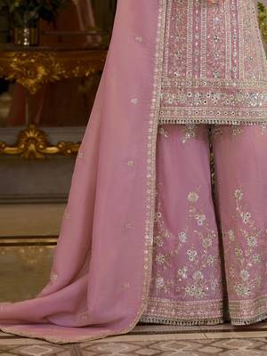 Adults-Women Woven Design Embroidered Kurta with Sharara & Dupatta 6