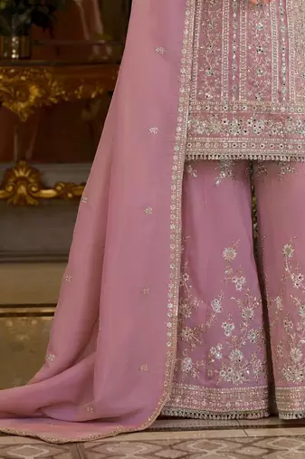 Adults-Women Woven Design Embroidered Kurta with Sharara & Dupatta