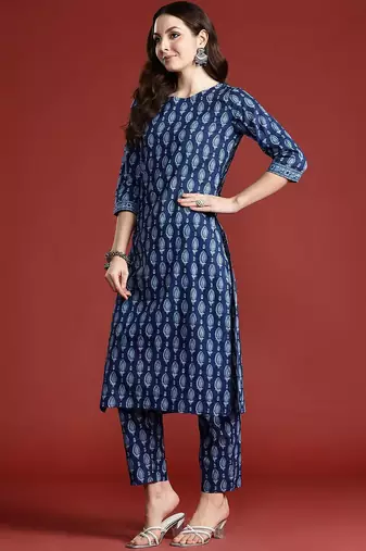 Ethnic Motifs Printed Pure Cotton Kurta with Trousers
