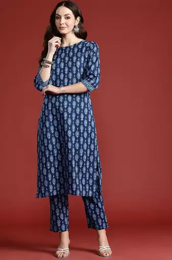 Ethnic Motifs Printed Pure Cotton Kurta with Trousers
