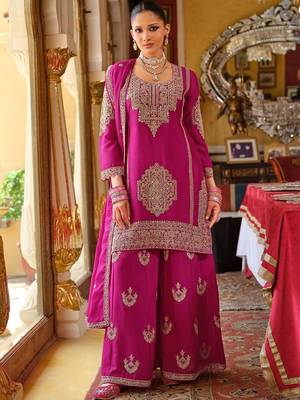 Women Ethnic Motifs Embroidered Kurta with Palazzo & Dupatta 1