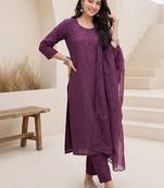 Women Ethnic Motifs Embroidered Regular Thread Work Kurta with Trousers & With Dupatta