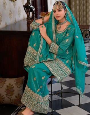 Women Ethnic Motifs Embroidered Mirror Work Kurta with Palazzos & With Dupatta 1