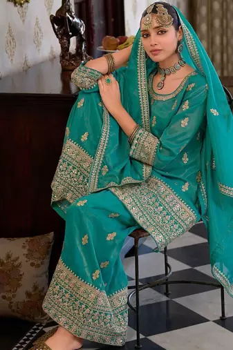 Women Ethnic Motifs Embroidered Mirror Work Kurta with Palazzos & With Dupatta