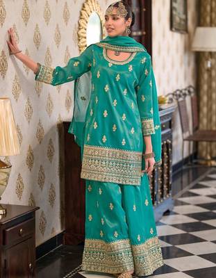 Women Ethnic Motifs Embroidered Mirror Work Kurta with Palazzos & With Dupatta 4