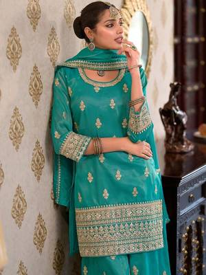 Women Ethnic Motifs Embroidered Mirror Work Kurta with Palazzos & With Dupatta 5