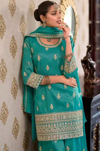 Women Ethnic Motifs Embroidered Mirror Work Kurta with Palazzos & With Dupatta