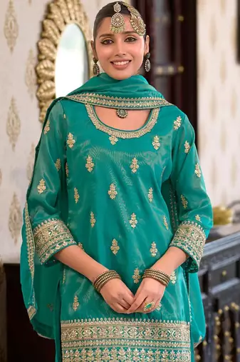 Women Ethnic Motifs Embroidered Mirror Work Kurta with Palazzos & With Dupatta