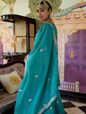 Women Ethnic Motifs Embroidered Mirror Work Kurta with Palazzos & With Dupatta 7