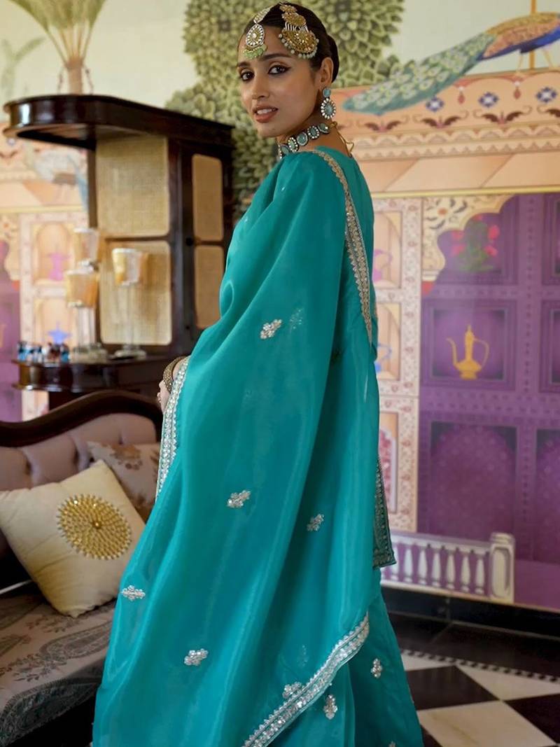 Women Ethnic Motifs Embroidered Mirror Work Kurta with Palazzos & With Dupatta