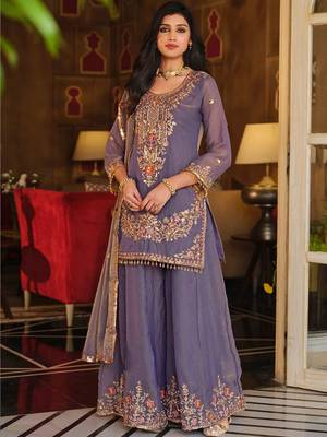 Women Ethnic Motifs Embroidered Regular Sequinned Kurta with Sharara & With Dupatta 1