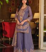 Women Ethnic Motifs Embroidered Regular Sequinned Kurta with Sharara & With Dupatta