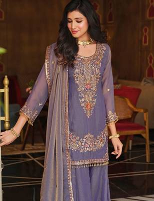 Women Ethnic Motifs Embroidered Regular Sequinned Kurta with Sharara & With Dupatta 2