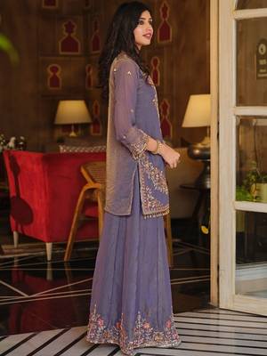 Women Ethnic Motifs Embroidered Regular Sequinned Kurta with Sharara & With Dupatta 3