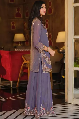 Women Ethnic Motifs Embroidered Regular Sequinned Kurta with Sharara & With Dupatta