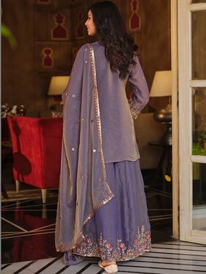 Women Ethnic Motifs Embroidered Regular Sequinned Kurta with Sharara & With Dupatta 4
