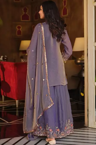 Women Ethnic Motifs Embroidered Regular Sequinned Kurta with Sharara & With Dupatta