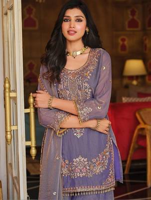 Women Ethnic Motifs Embroidered Regular Sequinned Kurta with Sharara & With Dupatta 5
