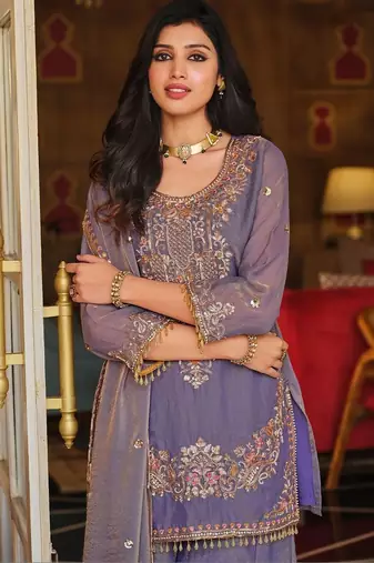 Women Ethnic Motifs Embroidered Regular Sequinned Kurta with Sharara & With Dupatta