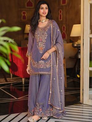 Women Ethnic Motifs Embroidered Regular Sequinned Kurta with Sharara & With Dupatta 6