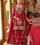 Ethnic Motifs Embroidered Chinon Beads & Stones Kurta With Palazzos & Dupatta
