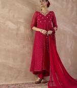 Ethnic Motifs Printed Sequinned Georgette Anarkali Kurta With Trousers & Dupatta
