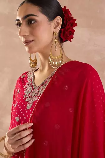 Ethnic Motifs Printed Sequinned Georgette Anarkali Kurta With Trousers & Dupatta