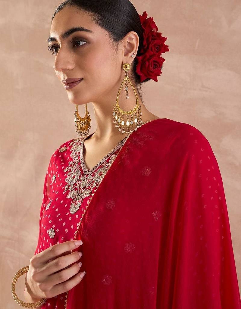 Ethnic Motifs Printed Sequinned Georgette Anarkali Kurta With Trousers & Dupatta