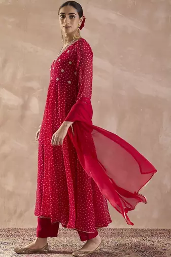 Ethnic Motifs Printed Sequinned Georgette Anarkali Kurta With Trousers & Dupatta