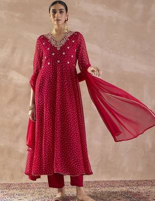 Ethnic Motifs Printed Sequinned Georgette Anarkali Kurta With Trousers & Dupatta 4