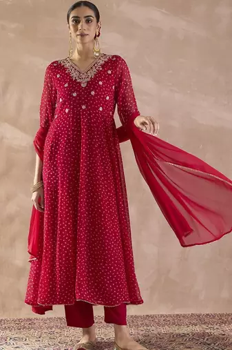Ethnic Motifs Printed Sequinned Georgette Anarkali Kurta With Trousers & Dupatta
