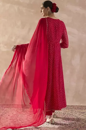 Ethnic Motifs Printed Sequinned Georgette Anarkali Kurta With Trousers & Dupatta