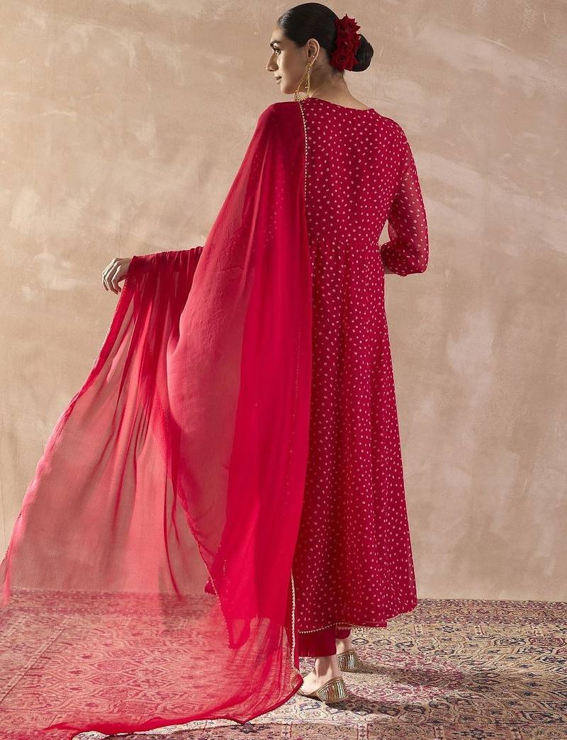 Ethnic Motifs Printed Sequinned Georgette Anarkali Kurta With Trousers & Dupatta