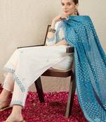 Women Ethnic Motifs Embroidered Regular Thread Work Pure Cotton Kurta with Trousers & With Dupatta