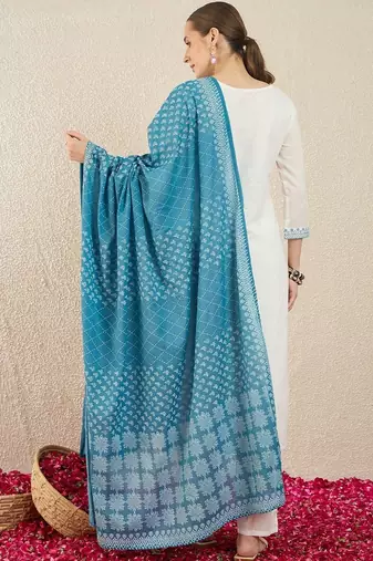 Women Ethnic Motifs Embroidered Regular Thread Work Pure Cotton Kurta with Trousers & With Dupatta
