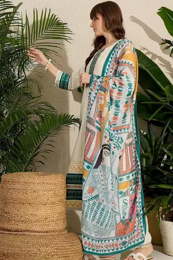 Ethnic Motifs Printed Regular Thread Work Kurta with Trousers & With Dupatta