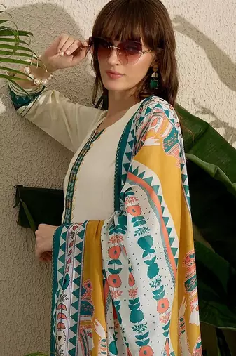 Ethnic Motifs Printed Regular Thread Work Kurta with Trousers & With Dupatta
