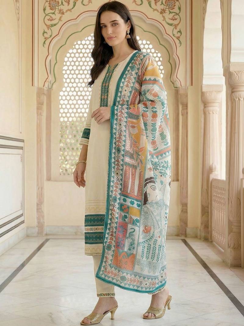 Women Ethnic Motifs Embroidered Regular Thread Work Kurta with Trousers & With Dupatta