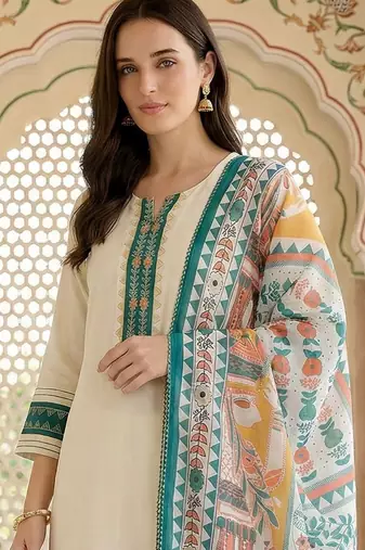 Women Ethnic Motifs Embroidered Regular Thread Work Kurta with Trousers & With Dupatta