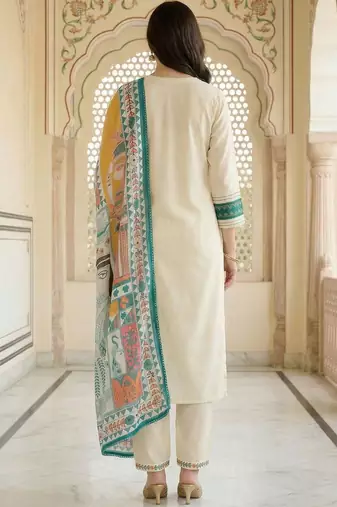 Women Ethnic Motifs Embroidered Regular Thread Work Kurta with Trousers & With Dupatta