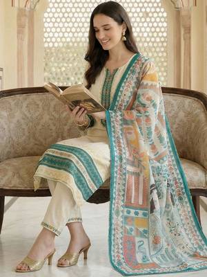 Women Ethnic Motifs Embroidered Regular Thread Work Kurta with Trousers & With Dupatta 4
