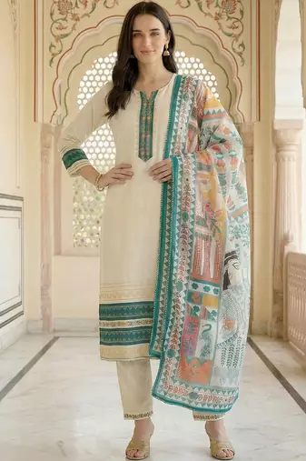 Women Ethnic Motifs Embroidered Regular Thread Work Kurta with Trousers & With Dupatta